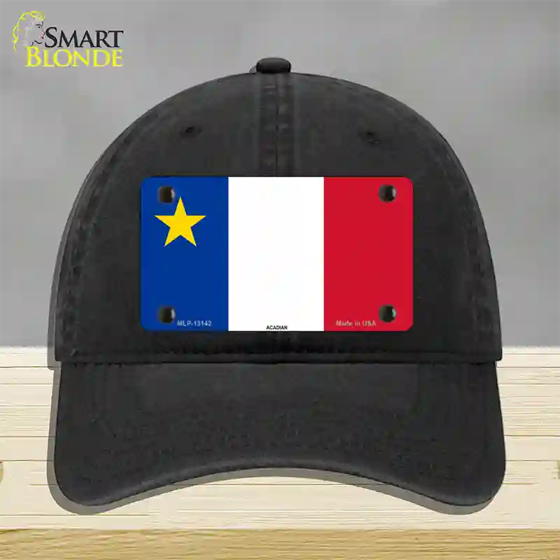 Acadian Canada Flag Novelty License Plate Hat Unconstructed Cotton / Black