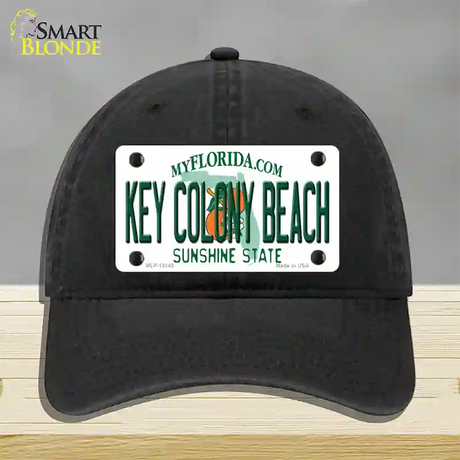 Key Colony Beach Florida Novelty License Plate Hat Unconstructed Cotton / Black