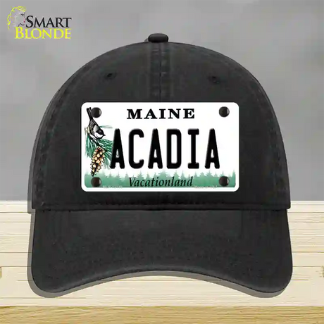 Acadia Maine Novelty License Plate Hat Unconstructed Cotton / Black