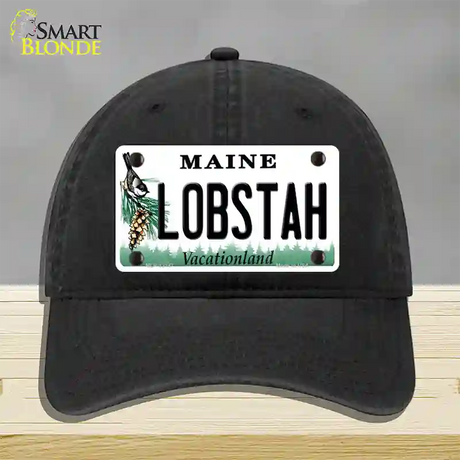 Lobstah Maine Novelty License Plate Hat Unconstructed Cotton / Black