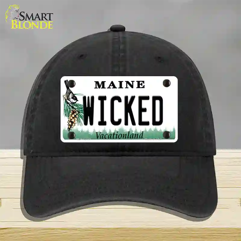 Wicked Maine Novelty License Plate Hat Unconstructed Cotton / Black