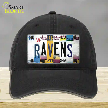 Ravens Strip Art Novelty License Plate Hat Tag Unconstructed Cotton / Black