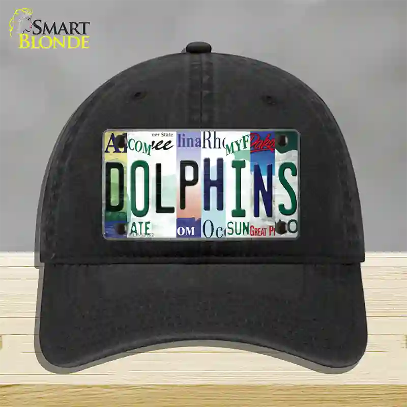 Dolphins Strip Art Novelty License Plate Hat Tag Unconstructed Cotton / Black