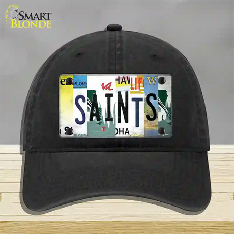 Saints Strip Art Novelty License Plate Hat Tag Unconstructed Cotton / Black