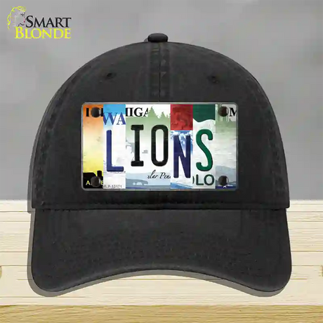 Lions Strip Art Novelty License Plate Hat Tag Unconstructed Cotton / Black