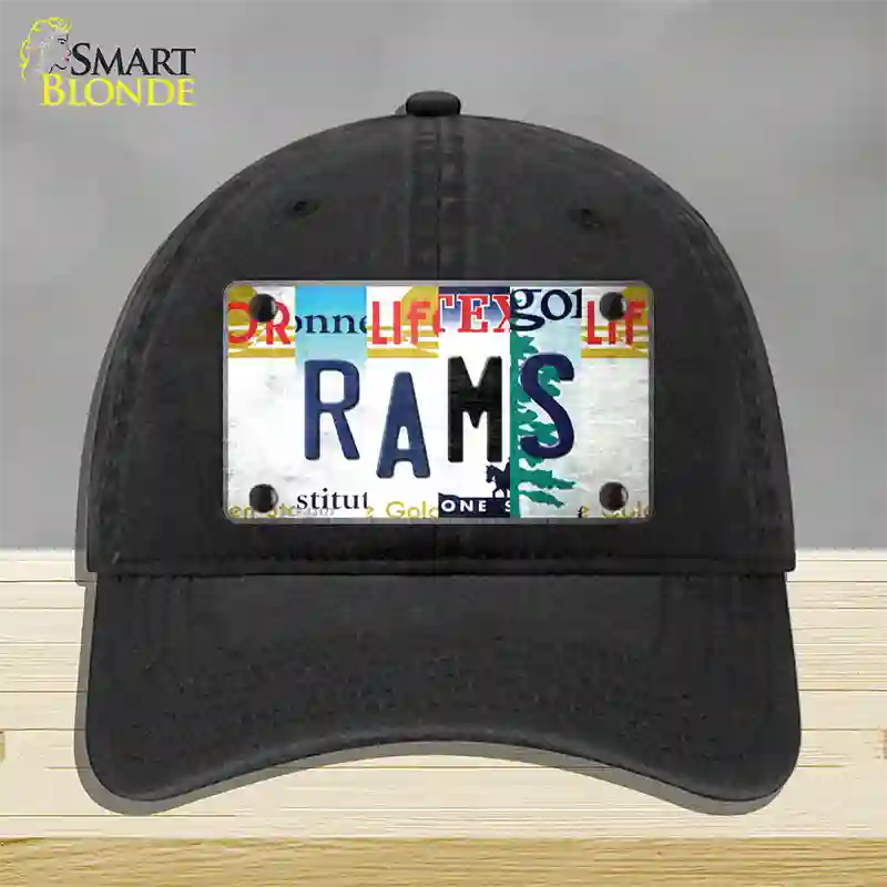 Rams Strip Art Novelty License Plate Hat Tag Unconstructed Cotton / Black