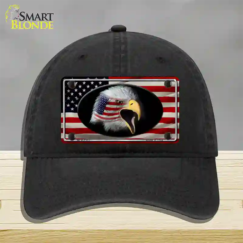 American Flag Eagle Novelty License Plate Hat Unconstructed Cotton / Black