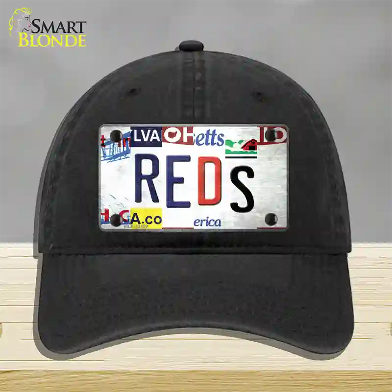 Reds Strip Art Novelty License Plate Hat Tag Unconstructed Cotton / Black