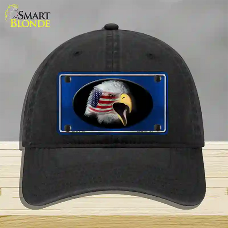 American Flag Eagle Blue Novelty License Plate Hat Unconstructed Cotton / Black