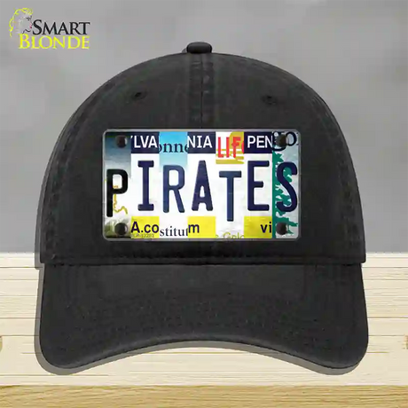 Pirates Strip Art Novelty License Plate Hat Tag Unconstructed Cotton / Black