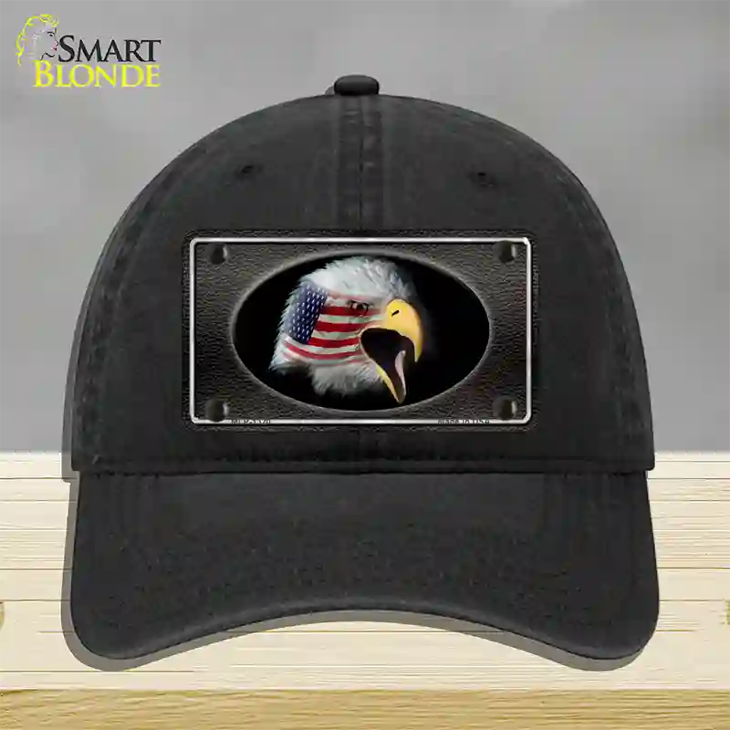 American Flag Eagle Black Novelty License Plate Hat Unconstructed Cotton / Black