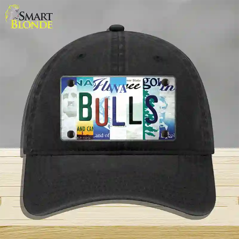 Bulls Strip Art Novelty License Plate Hat Tag Unconstructed Cotton / Black