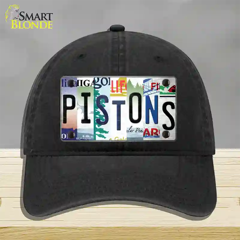 Pistons Strip Art Novelty License Plate Hat Tag Unconstructed Cotton / Black