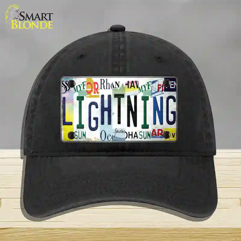 Lightning Strip Art Novelty License Plate Hat Tag Unconstructed Cotton / Black