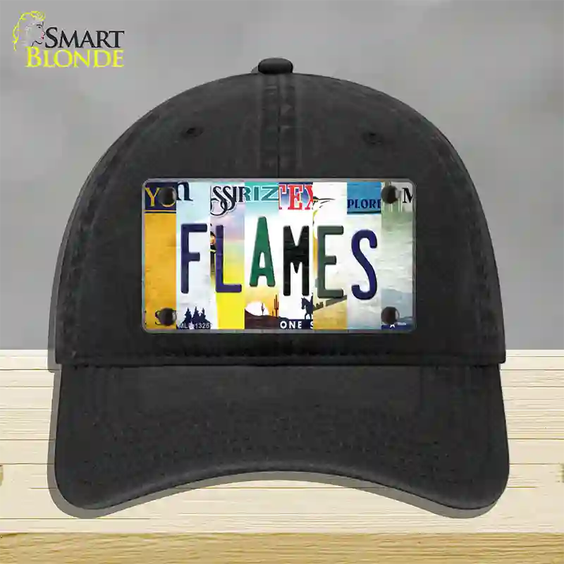 Flames Strip Art Novelty License Plate Hat Tag Unconstructed Cotton / Black