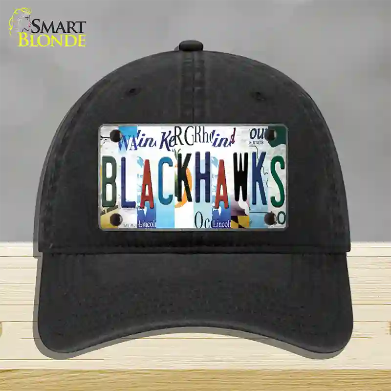 Blackhawks Strip Art Novelty License Plate Hat Tag Unconstructed Cotton / Black