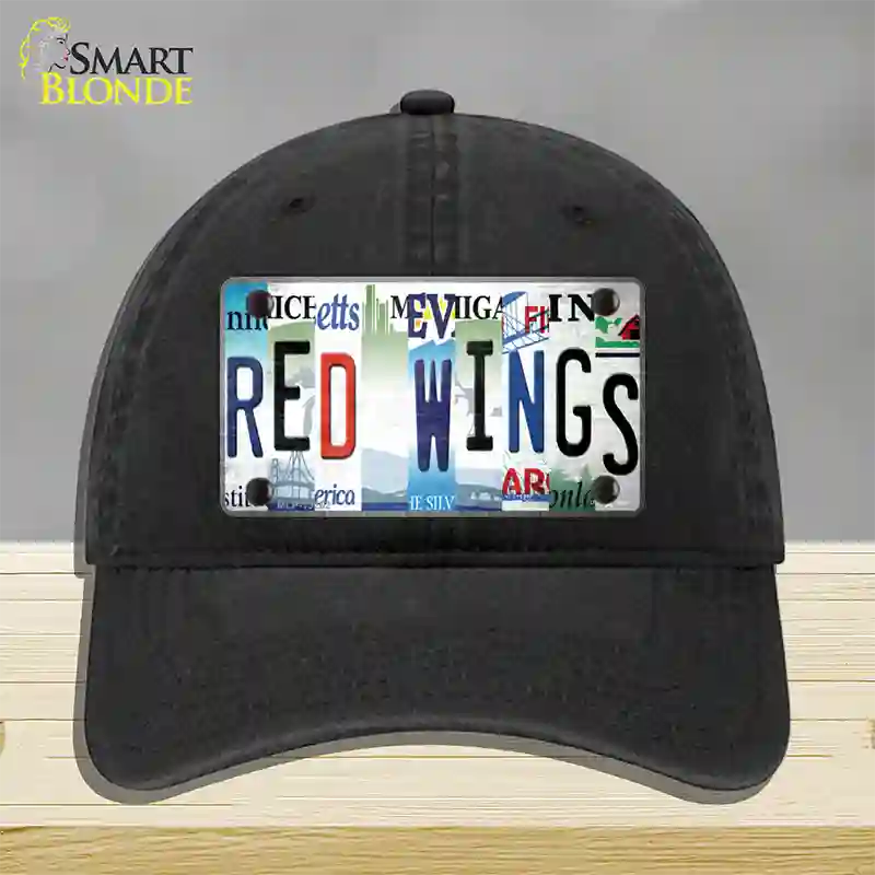 Red Wings Strip Art Novelty License Plate Hat Tag Unconstructed Cotton / Black