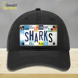 Sharks Strip Art Novelty License Plate Hat Tag Unconstructed Cotton / Black