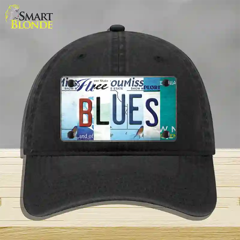 Blues Strip Art Novelty License Plate Hat Tag Unconstructed Cotton / Black