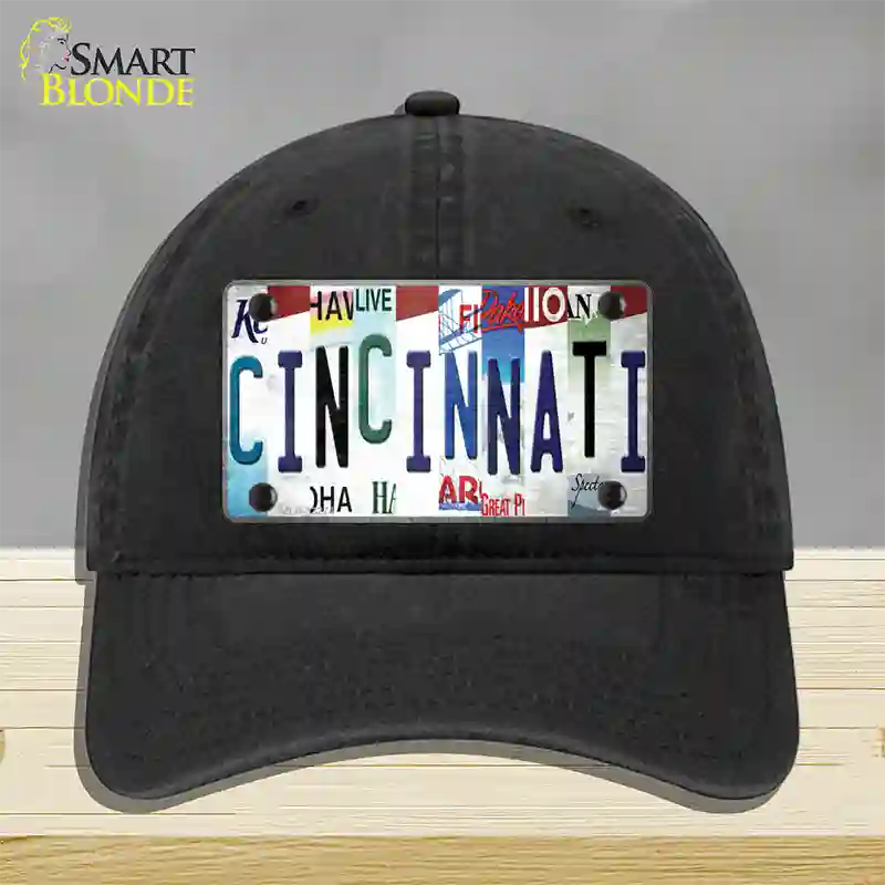 Cincinnati Strip Art Novelty License Plate Hat Tag Unconstructed Cotton / Black