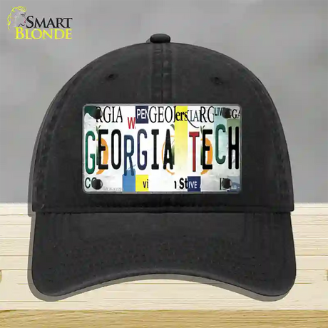 Georgia Tech Strip Art Novelty License Plate Hat Tag Unconstructed Cotton / Black