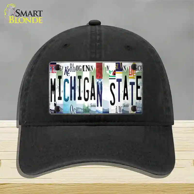 Michigan State Strip Art Novelty License Plate Hat Tag Unconstructed Cotton / Black