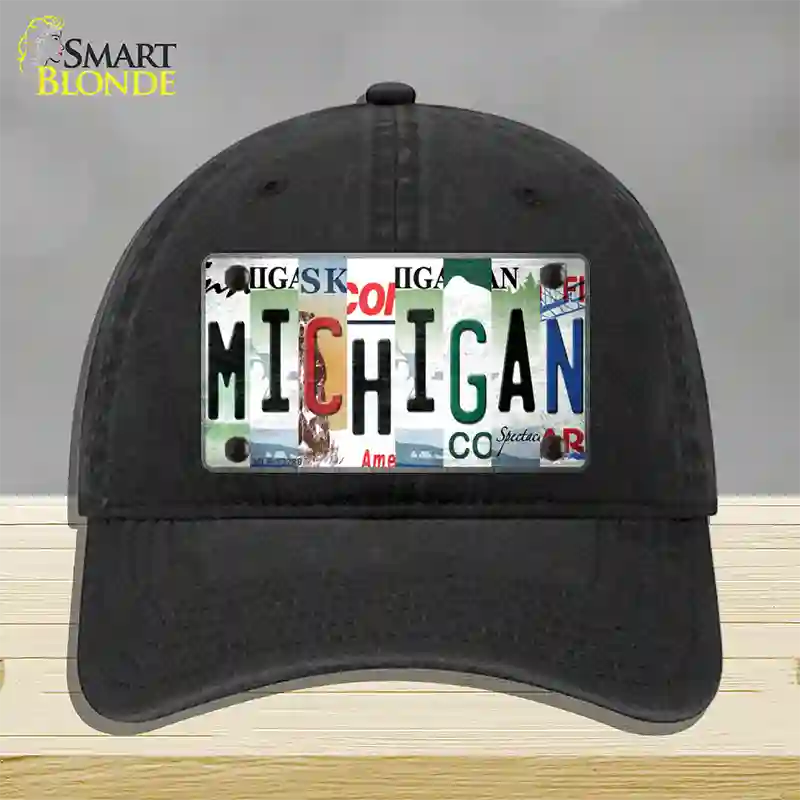 Michigan Strip Art Novelty License Plate Hat Tag Unconstructed Cotton / Black