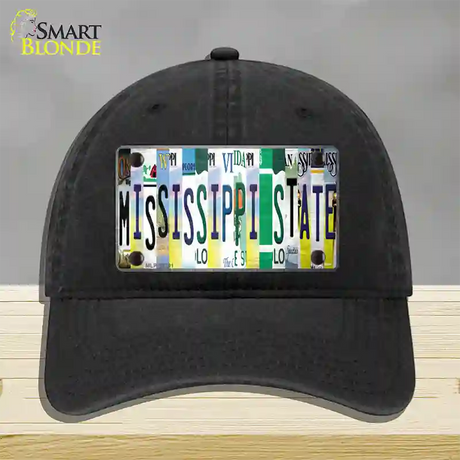 Mississippi State Strip Art Novelty License Plate Hat Tag Unconstructed Cotton / Black