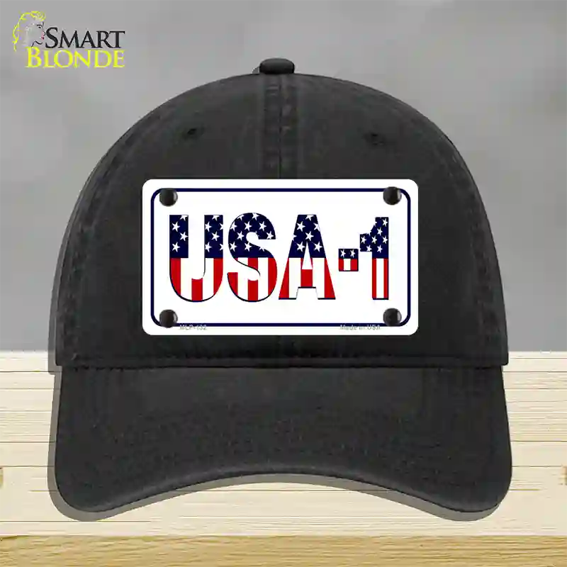 USA 1 Novelty License Plate Hat Unconstructed Cotton / Black