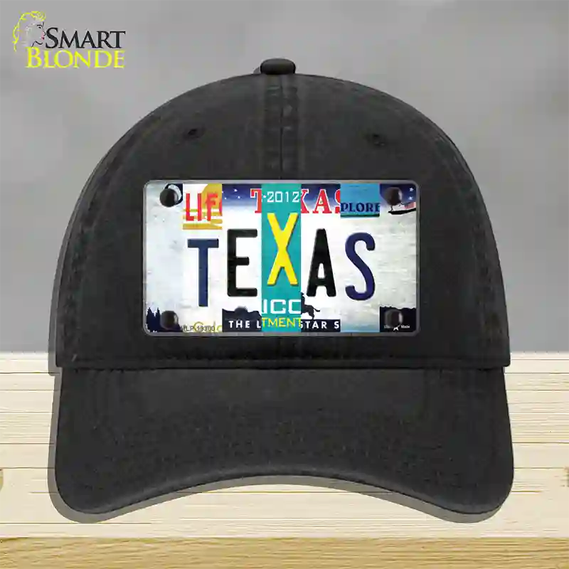 Texas Strip Art Novelty License Plate Hat Tag Unconstructed Cotton / Black