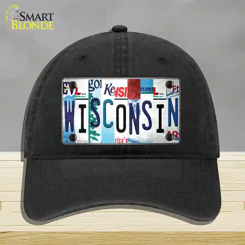 Wisconsin Strip Art Novelty License Plate Hat Tag Unconstructed Cotton / Black