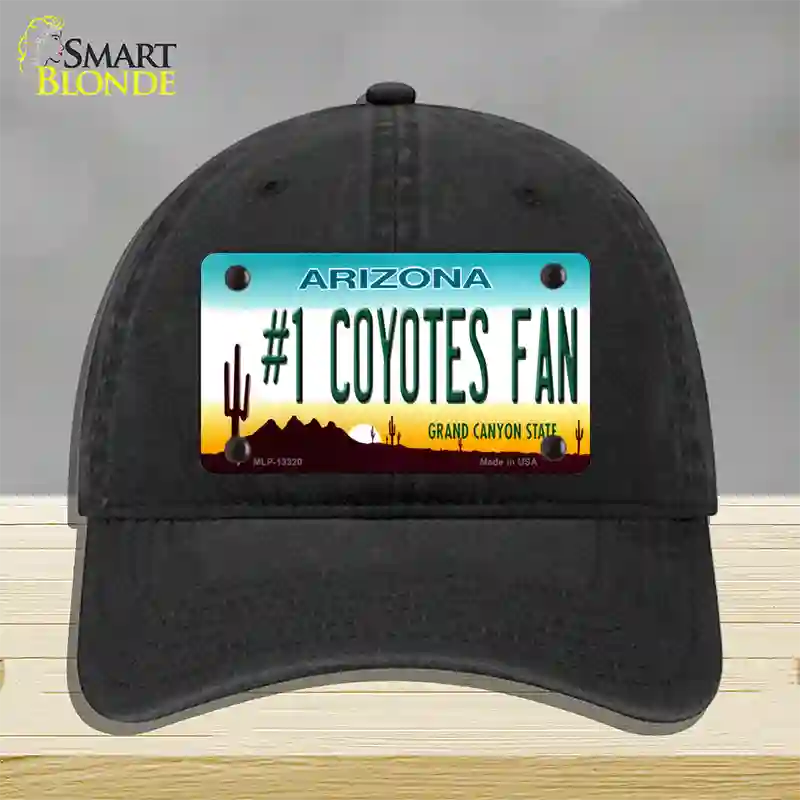 Number 1 Coyotes Fan Novelty License Plate Hat Tag Unconstructed Cotton / Black