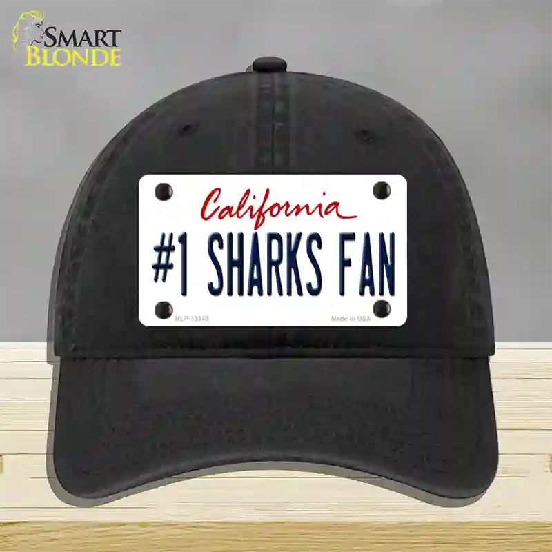 Number 1 Sharks Fan Novelty License Plate Hat Tag Unconstructed Cotton / Black