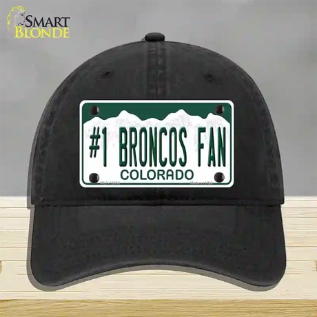 Number 1 Broncos Fan Novelty License Plate Hat Tag Unconstructed Cotton / Black