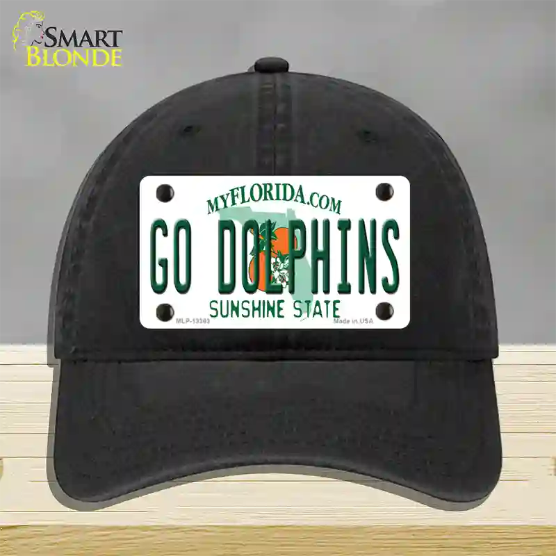 Go Dolphins Novelty License Plate Hat Tag Unconstructed Cotton / Black