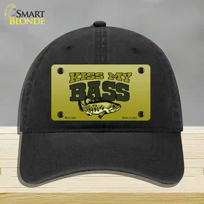 Kiss My Bass Novelty License Plate Hat Unconstructed Cotton / Black