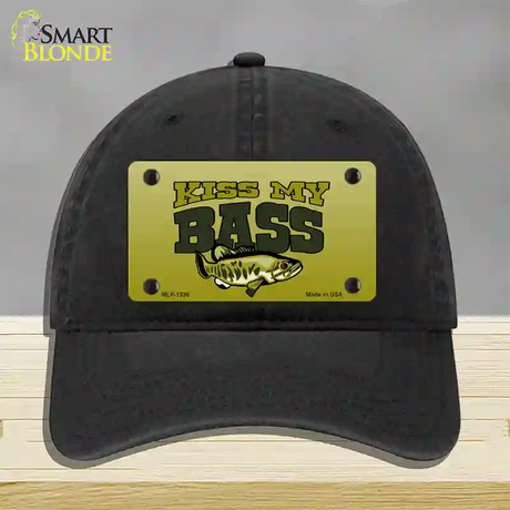 Kiss My Bass Novelty License Plate Hat Unconstructed Cotton / Black