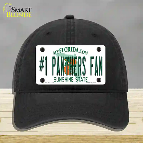 Number 1 Panthers Fan Novelty License Plate Hat Tag Unconstructed Cotton / Black