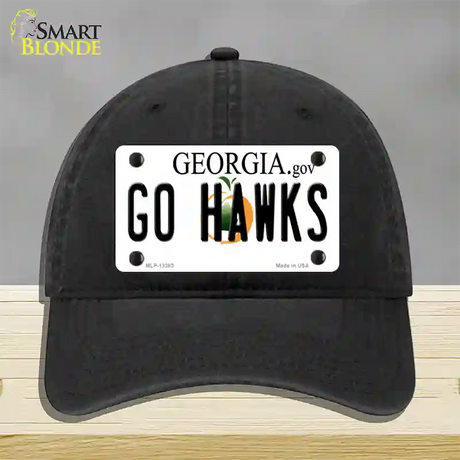 Go Hawks Novelty License Plate Hat Tag Unconstructed Cotton / Black