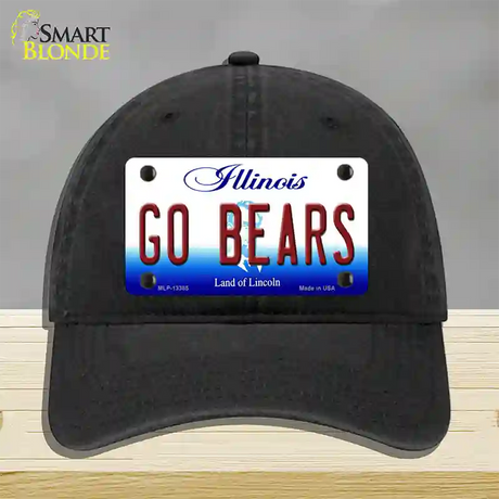 Go Bears Novelty License Plate Hat Tag Unconstructed Cotton / Black