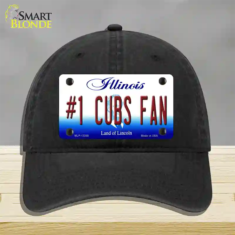 Number 1 Cubs Fan Novelty License Plate Hat Tag Unconstructed Cotton / Black