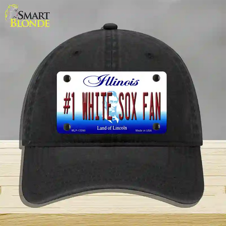 Number 1 White Sox Fan Novelty License Plate Hat Tag Unconstructed Cotton / Black