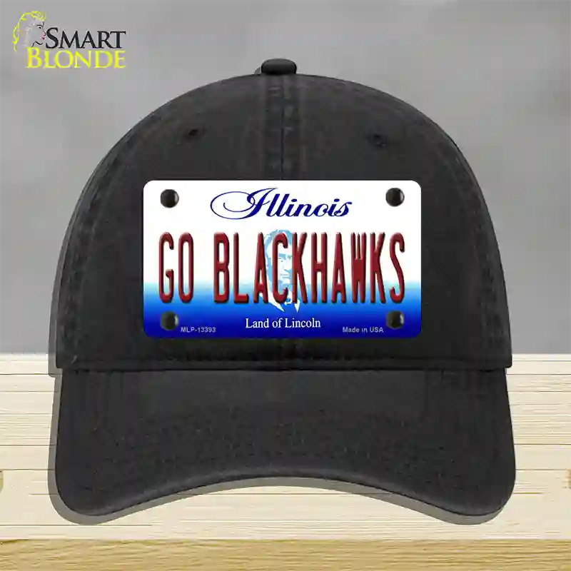 Go Blackhawks Novelty License Plate Hat Tag Unconstructed Cotton / Black