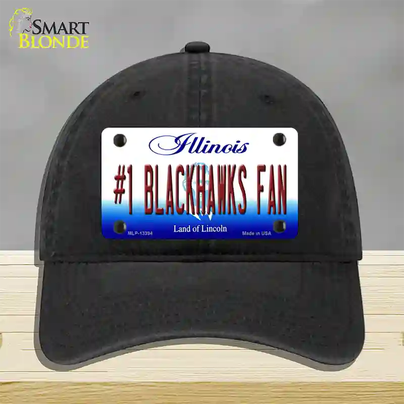 Number 1 Blackhawks Fan Novelty License Plate Hat Tag Unconstructed Cotton / Black