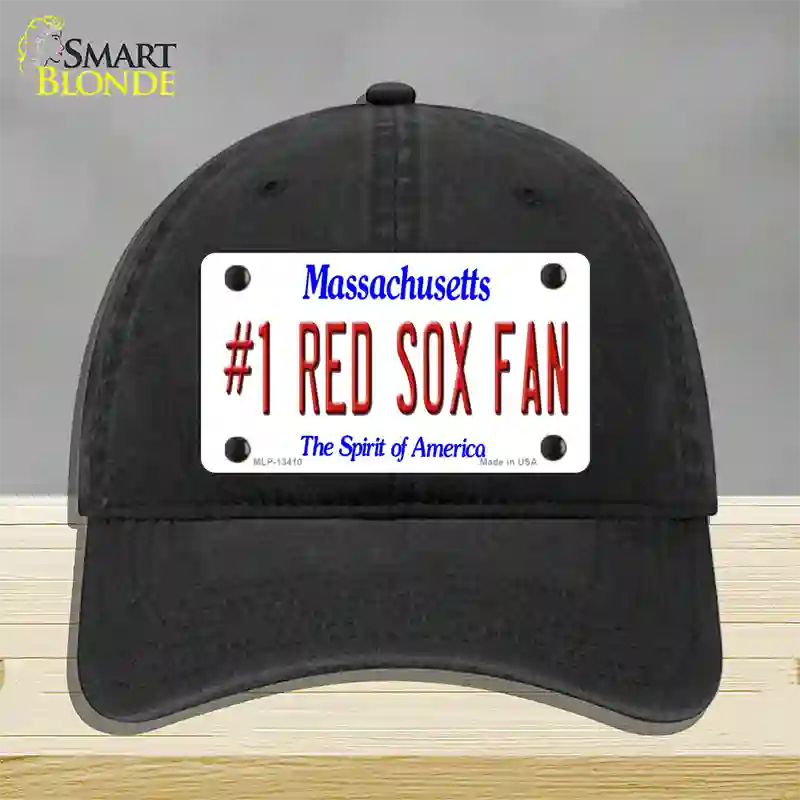 Number 1 Red Sox Fan Novelty License Plate Hat Tag Unconstructed Cotton / Black