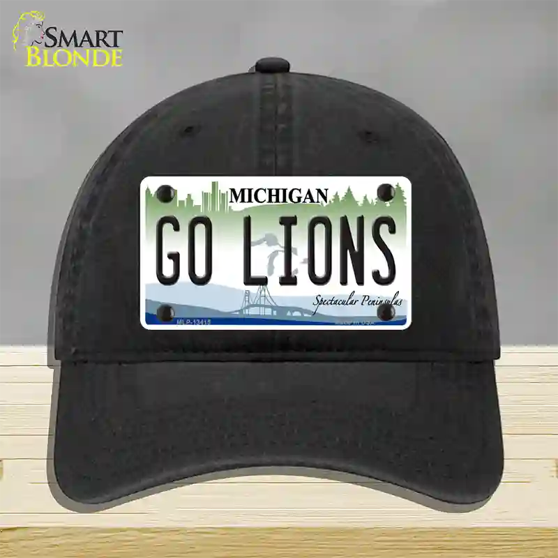 Go Lions Novelty License Plate Hat Tag Unconstructed Cotton / Black