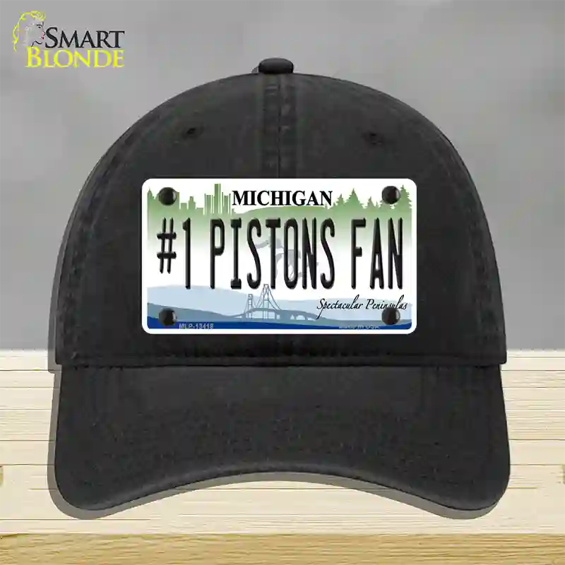 Number 1 Pistons Fan Novelty License Plate Hat Tag Unconstructed Cotton / Black