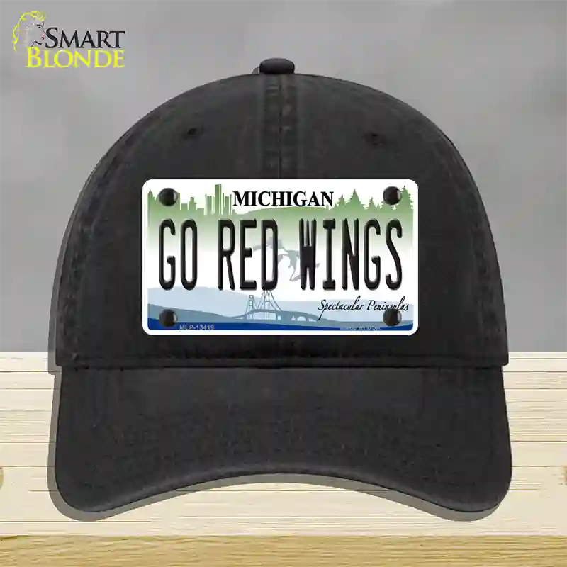 Go Red Wings Novelty License Plate Hat Tag Unconstructed Cotton / Black