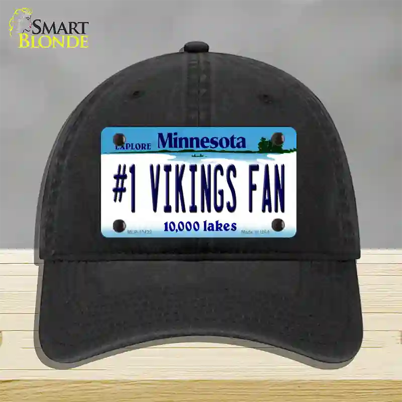 Number 1 Vikings Fan Novelty License Plate Hat Tag Unconstructed Cotton / Black