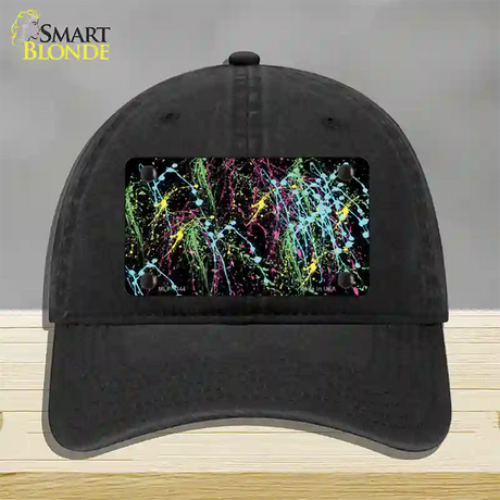 Paint Splashes Novelty License Plate Hat Unconstructed Cotton / Black